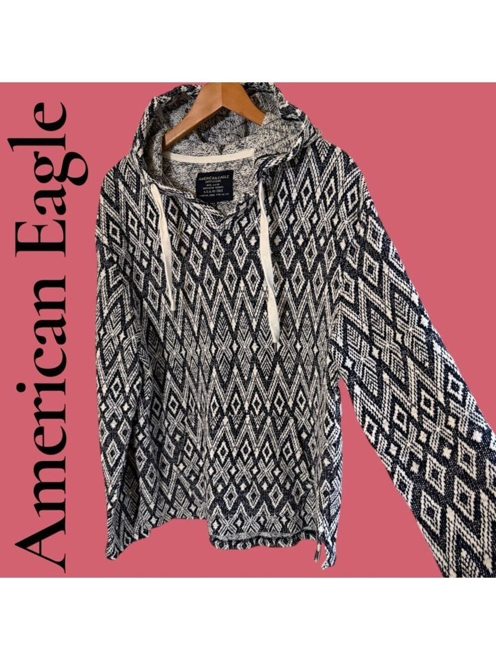 American Eagle Outfitters woven Baja Hoodie. Dark Blue/Off White. Medium. EUC!